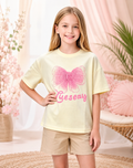 Girls' Cotton T-Shirt with Sparkly Pink Bow