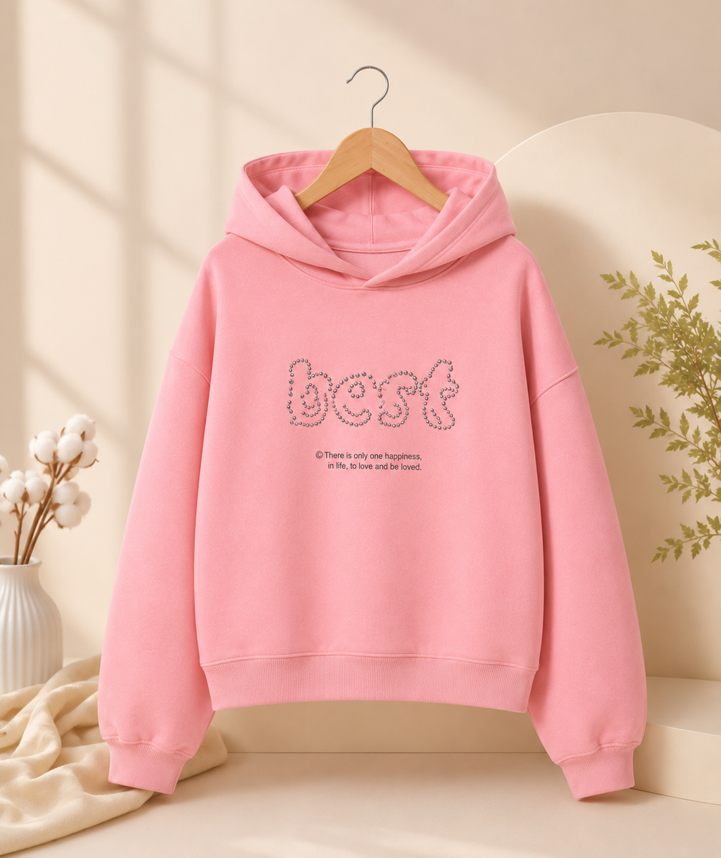 Girls' Pink Cotton Hoodie