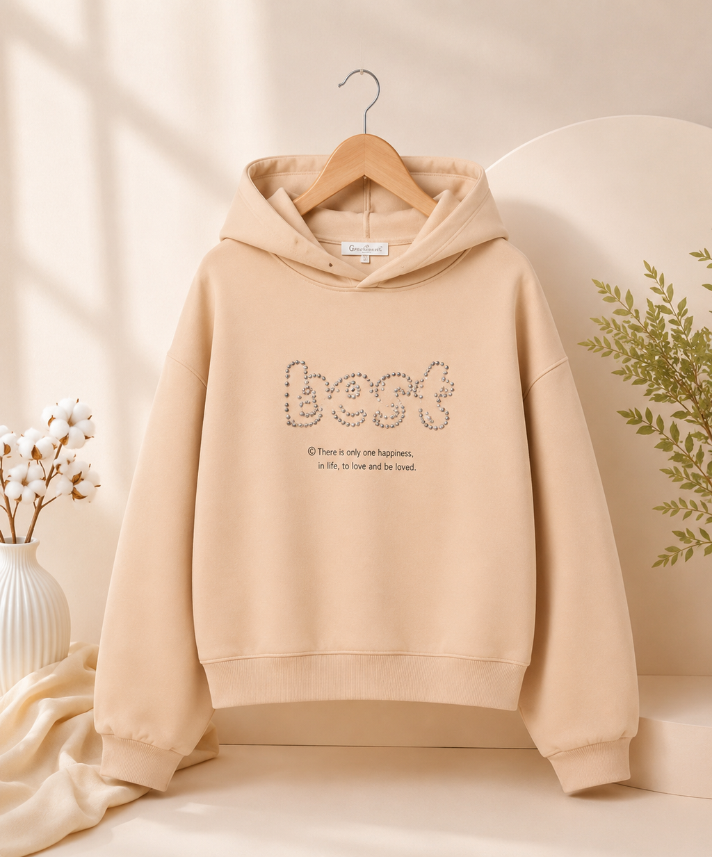 Girls' Beige Cotton Hoodie