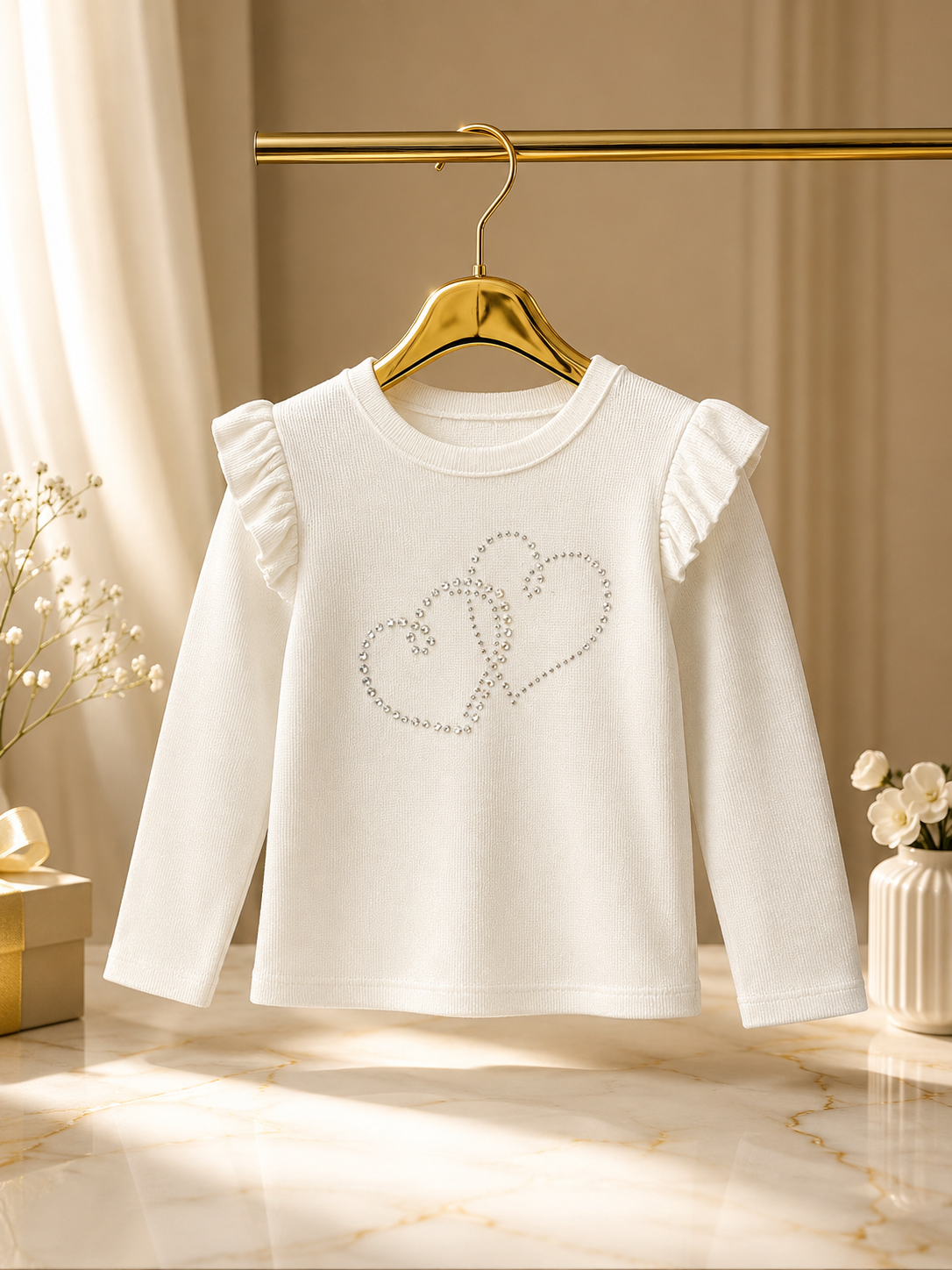 Girls Elegant Ruffle Heart Sweater