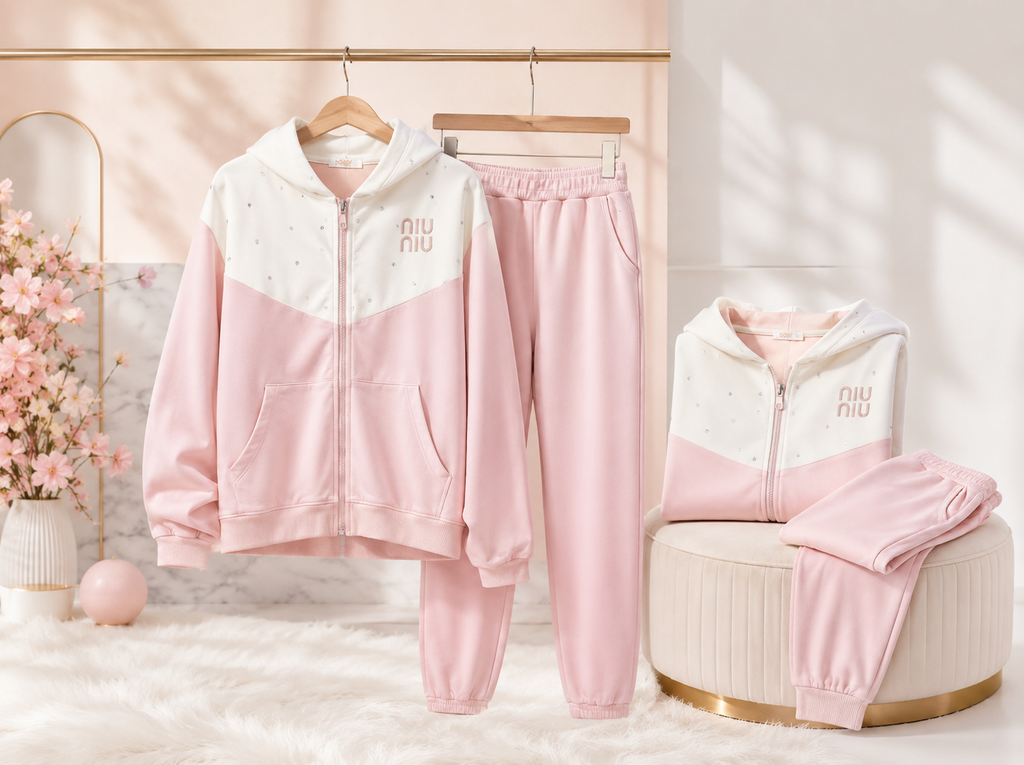 Girls' Pink & White Hooded Tracksuit Set