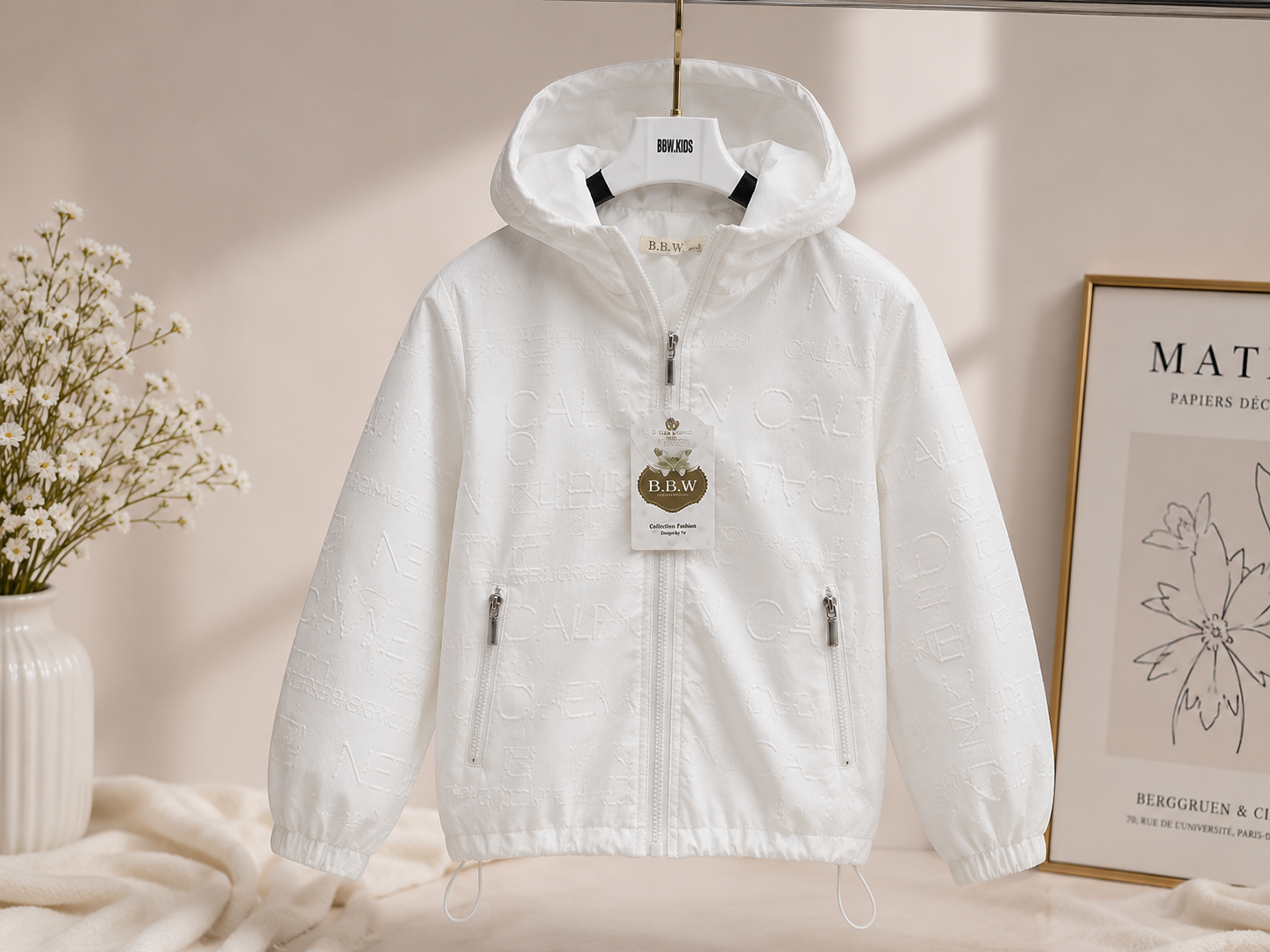 Girls' White Hooded Jacket