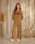 Girls' Velour Tracksuit with Leopard Print