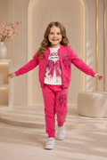 Girls' 3-Piece Pink Tracksuit Set – Bow Print