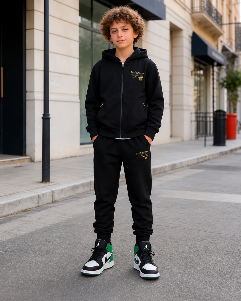 Premium Boys' Black Hooded Tracksuit Set
