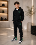Premium Boys' Black Hooded Tracksuit Set – Green Edition
