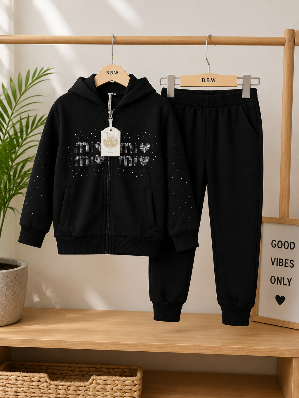 Girls Rhinestone Hooded Tracksuit