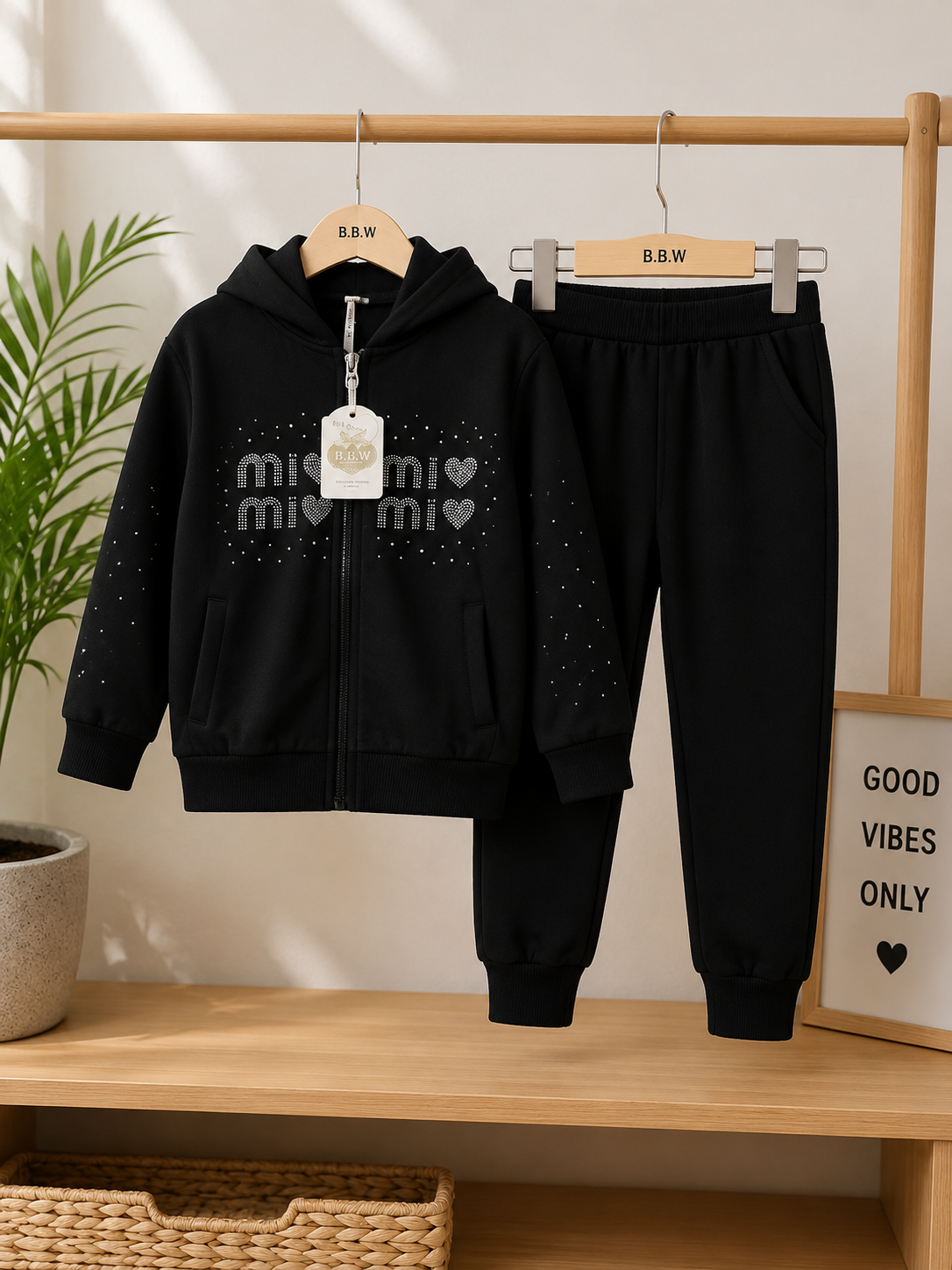 Girls Rhinestone Hooded Tracksuit