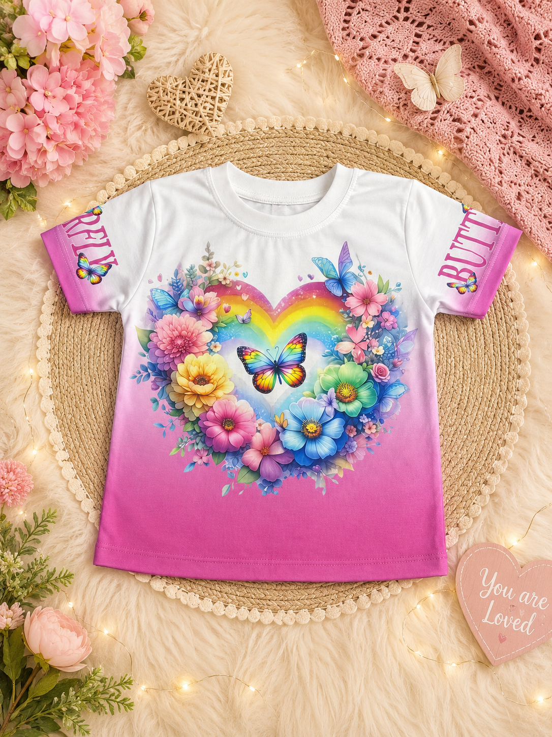 Adorable Rainbow Butterfly Girls T-Shirt