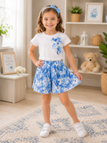 Girls Blue Floral Summer Set