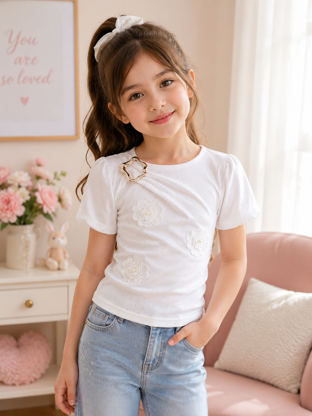 Girls' Elegant Floral T-Shirt
