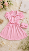 Girls' Elegant Dress with Matching Crossbody Bag