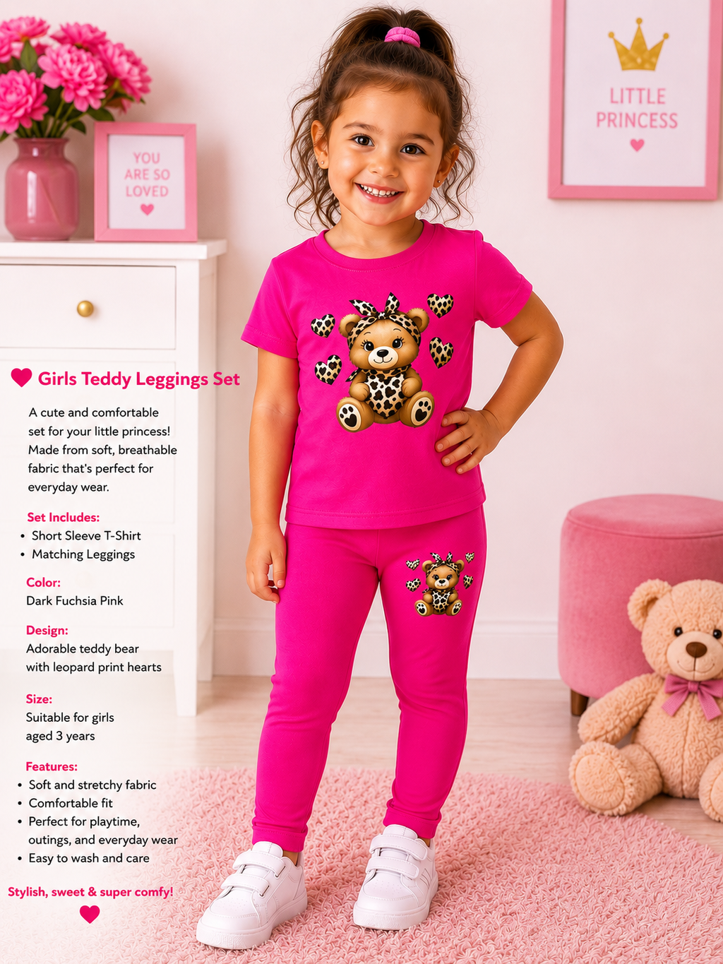 Girls Teddy Bear 2-Piece Outfit Set