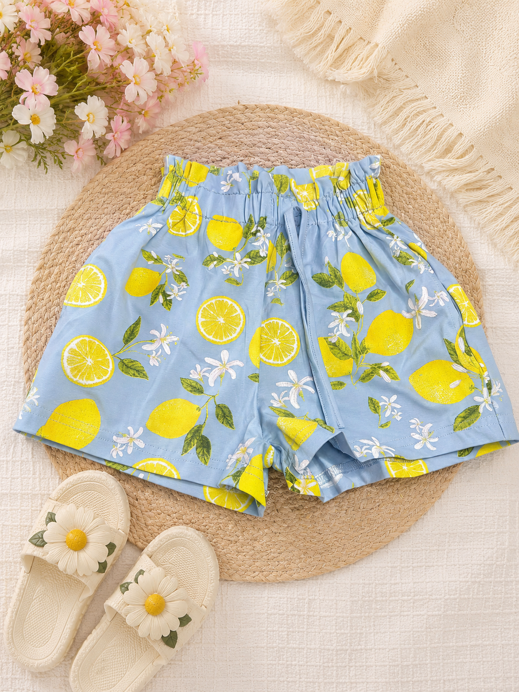 Girls Lemon Print Summer Shorts