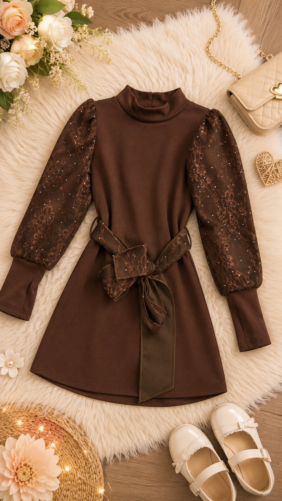 Elegant Chocolate Lace Girls' Dress