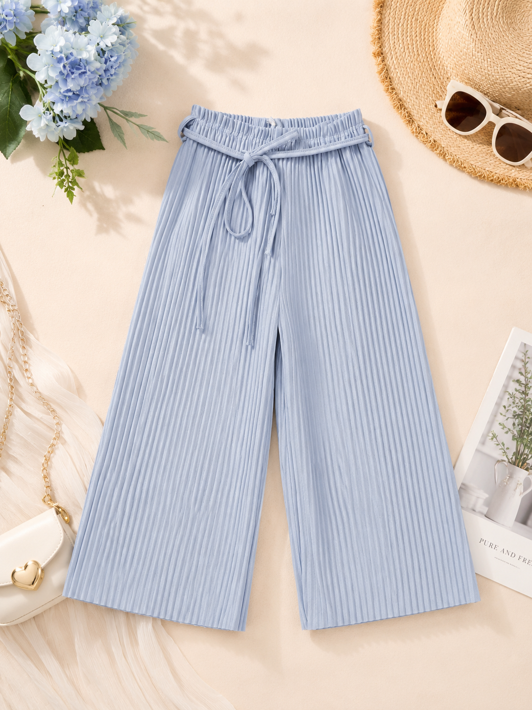 Elegant Girls' Pleated Wide-Leg Trousers