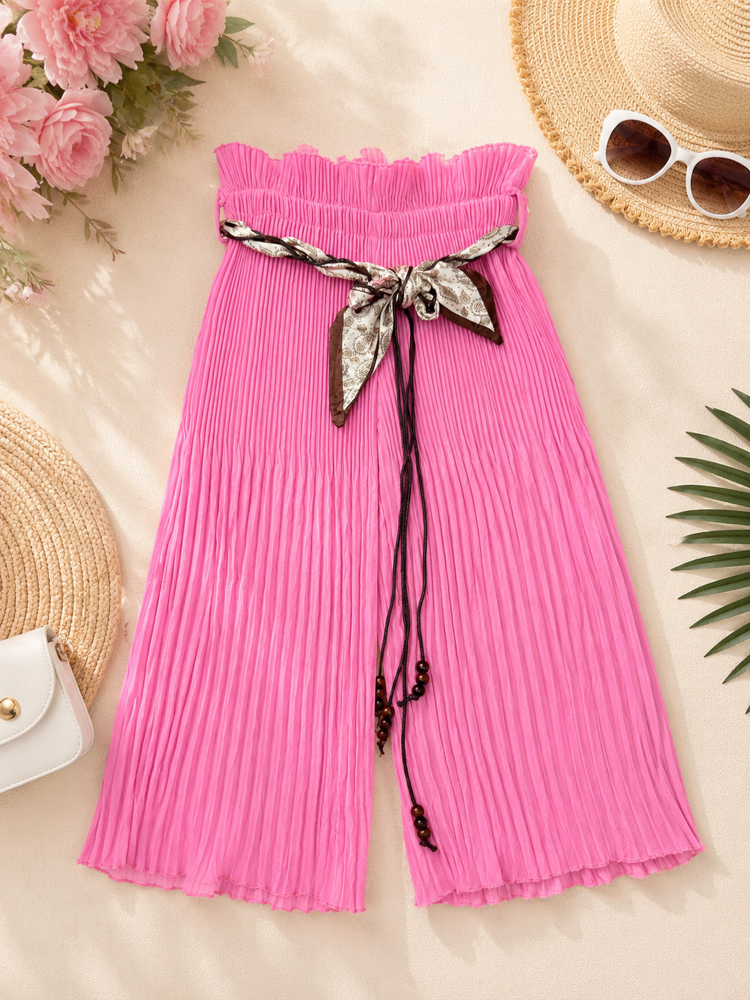 Girls' Pleated Wide-Leg Trousers