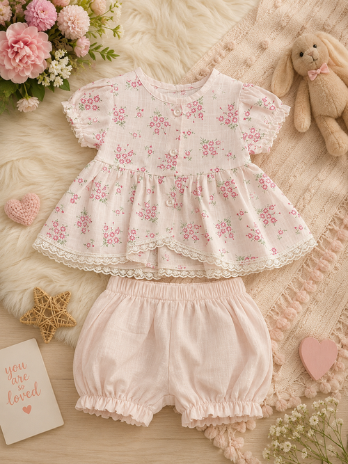 Baby Girls' Floral Top & Bloomer Shorts Set