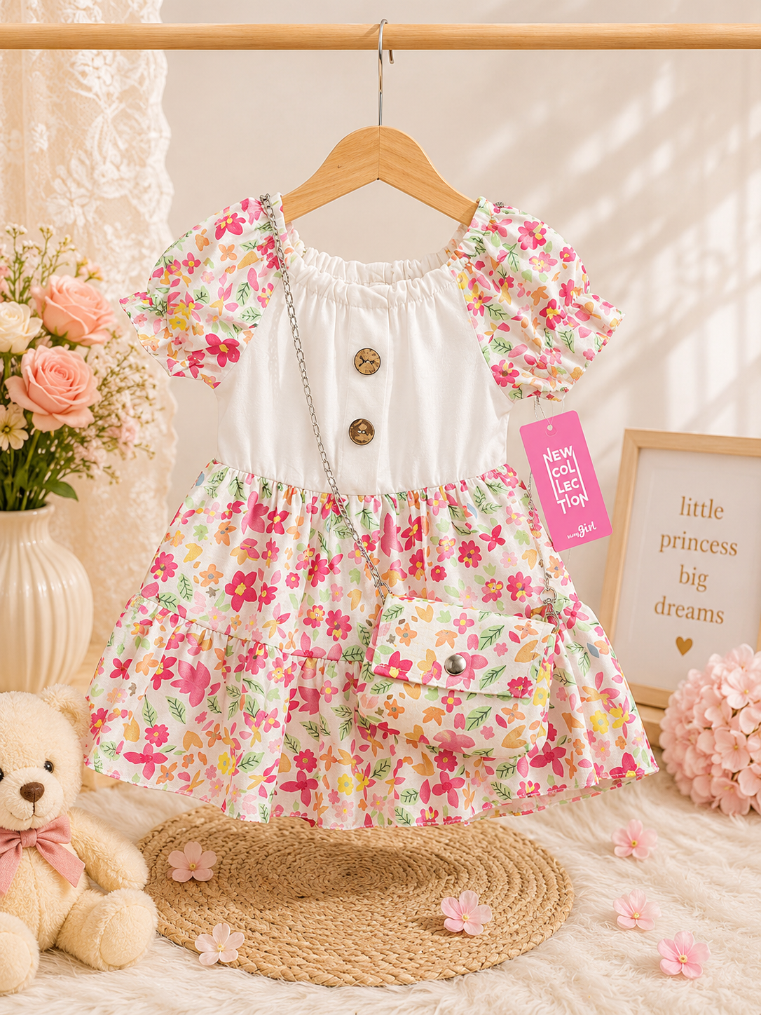 Floral Girls Dress with Matching Mini Bag