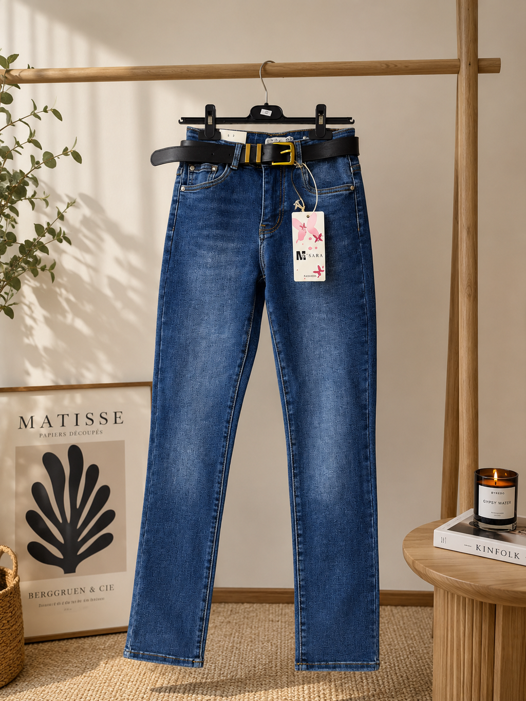 Premium Dark Wash Skinny Jeans with Belt