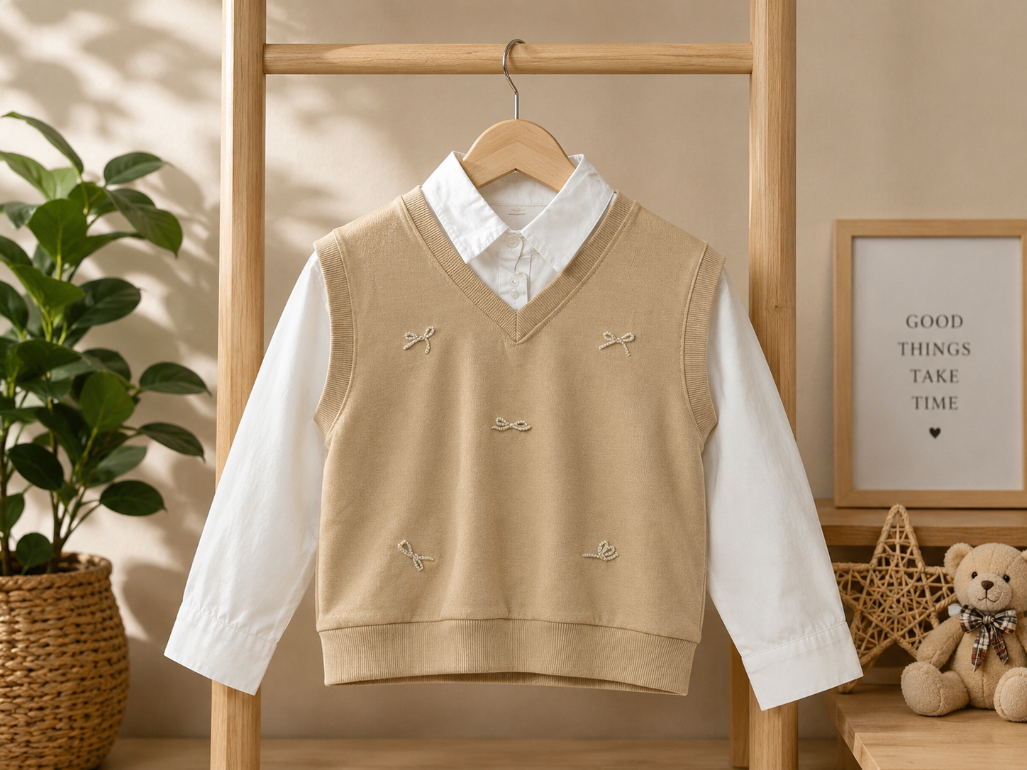 Girls' Layered Sweater Vest & Shirt Set