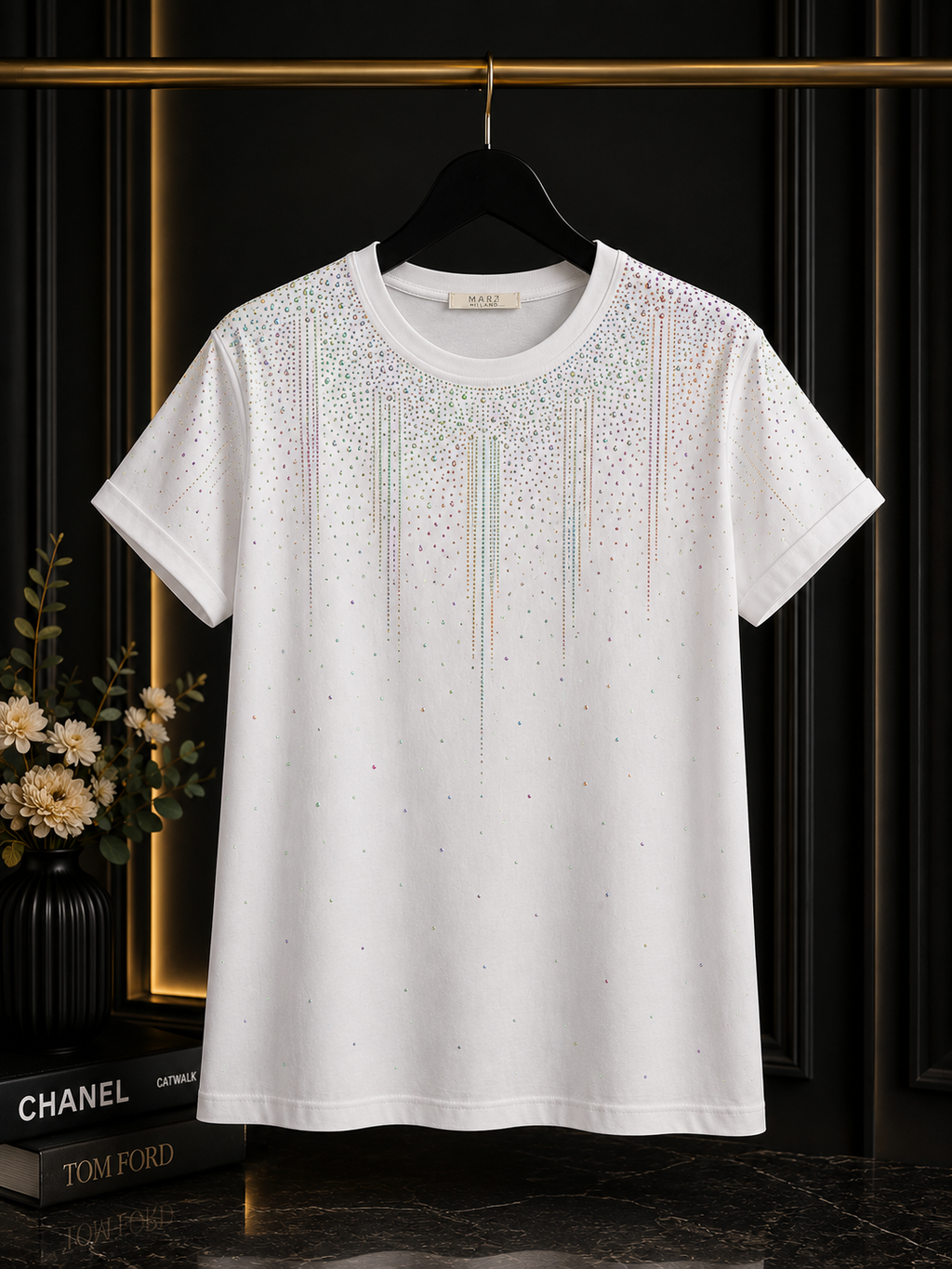 Premium White Rhinestone T-Shirt