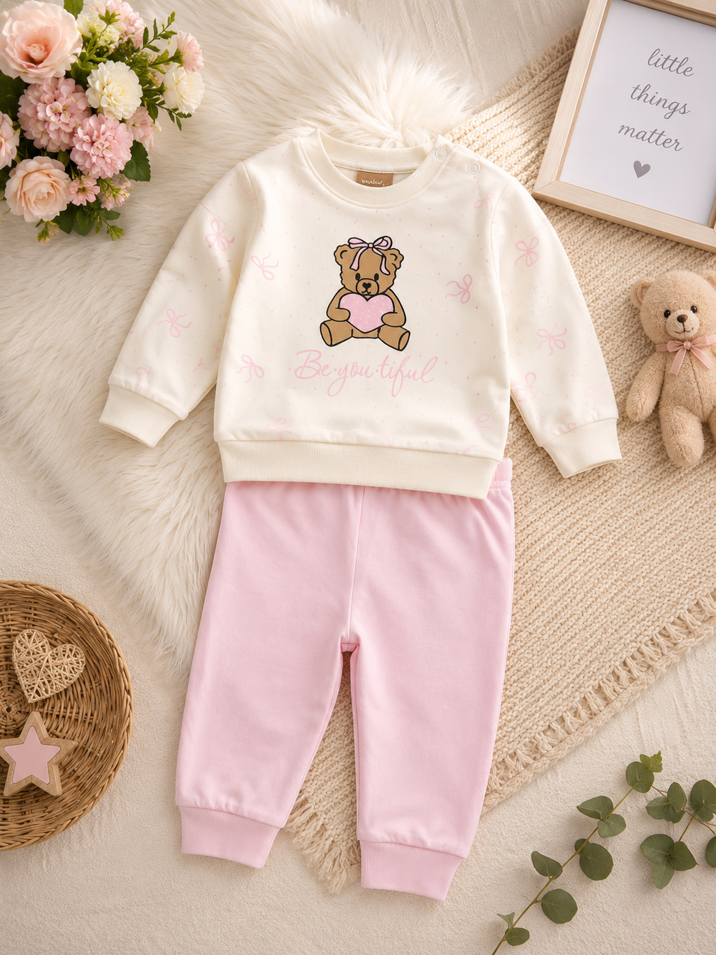 Baby Girls' Teddy Bear Sweatshirt & Jogger Set
