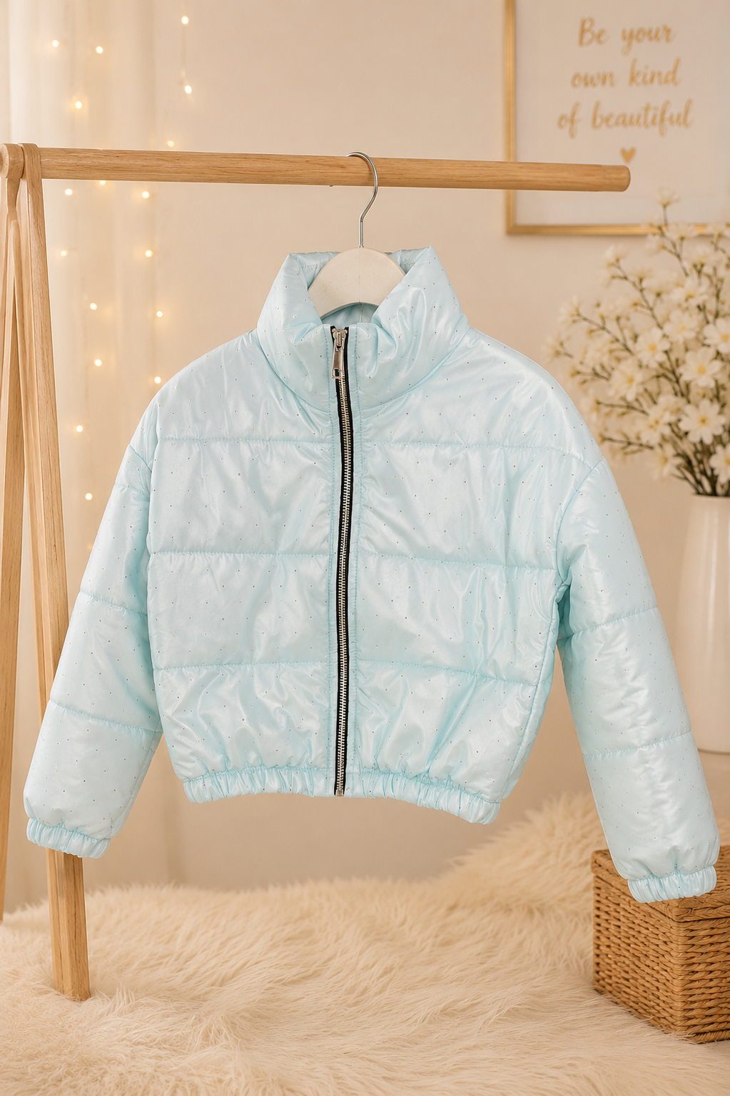 Sparkling Sky Blue Girls' Puffer Jacket