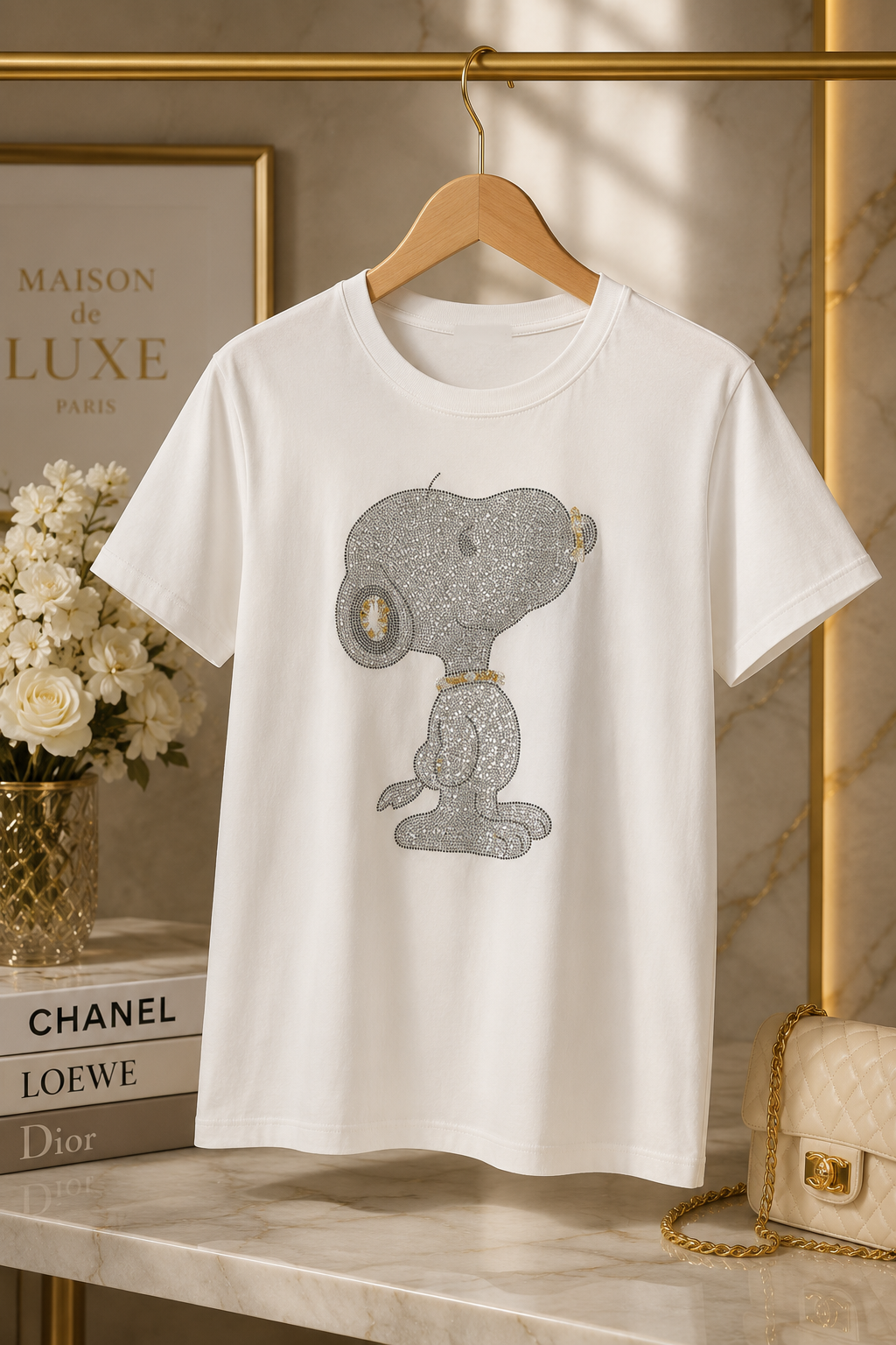 Elegant Women's Rhinestone Snoopy T-Shirt