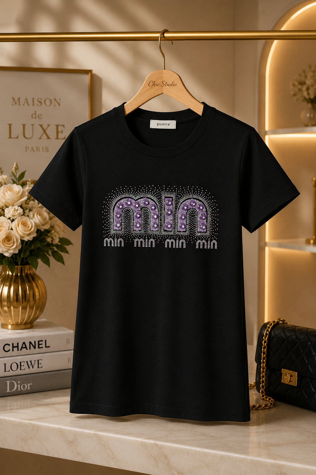 Women's Premium "MIN" Rhinestone T-Shirt