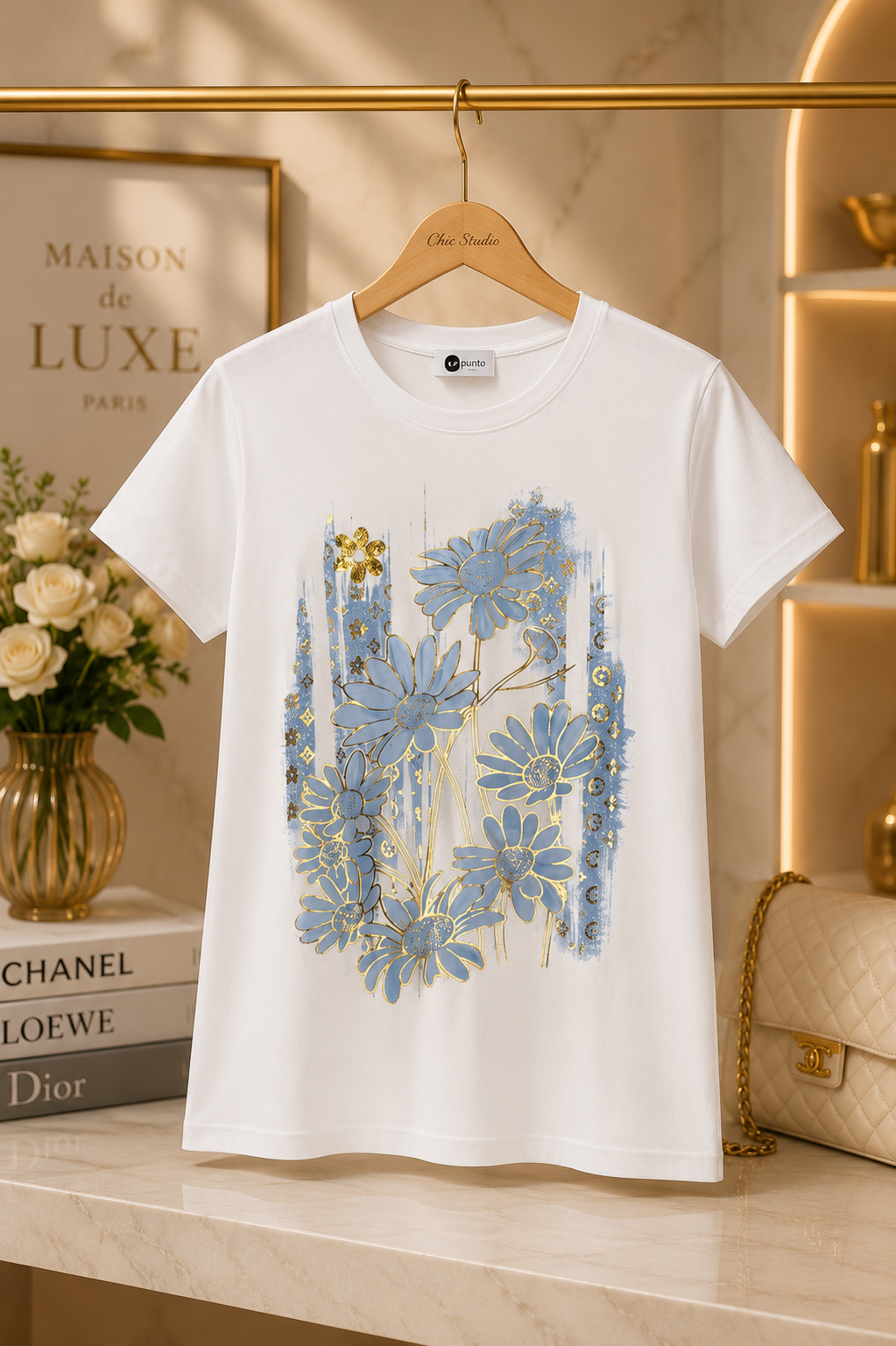 White Floral Print Women's T-Shirt