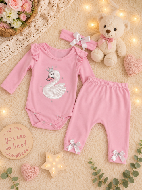 Baby Girls Swan 3-Piece Outfit Set