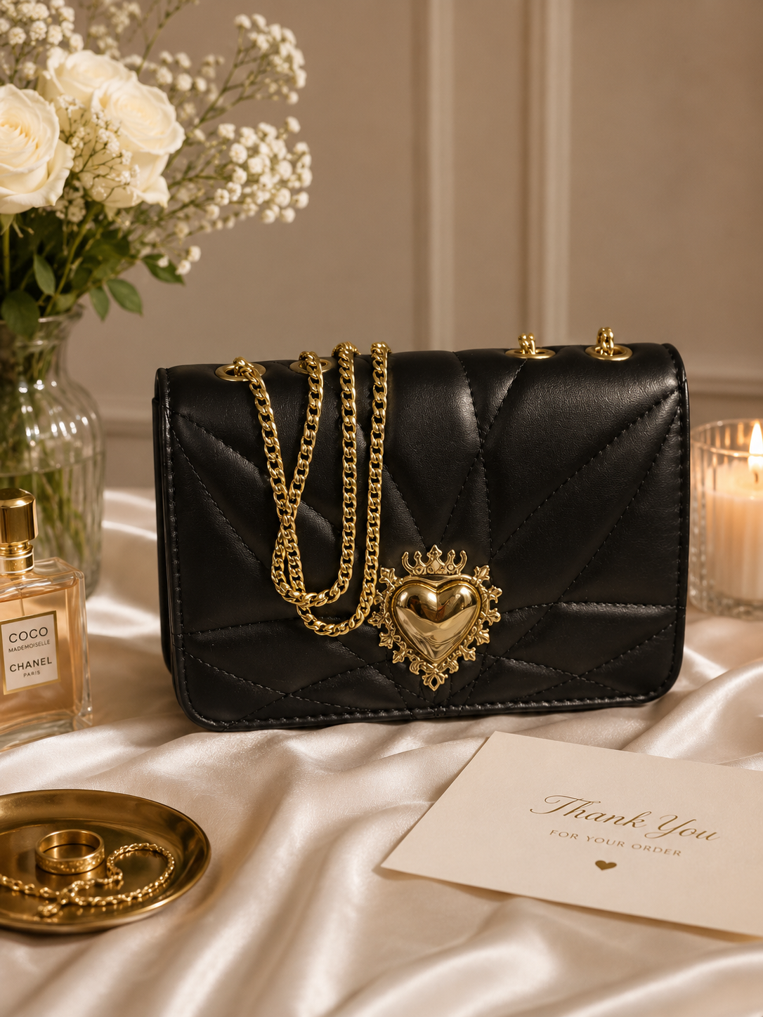 Elegant Black Quilted Crossbody Handbag
