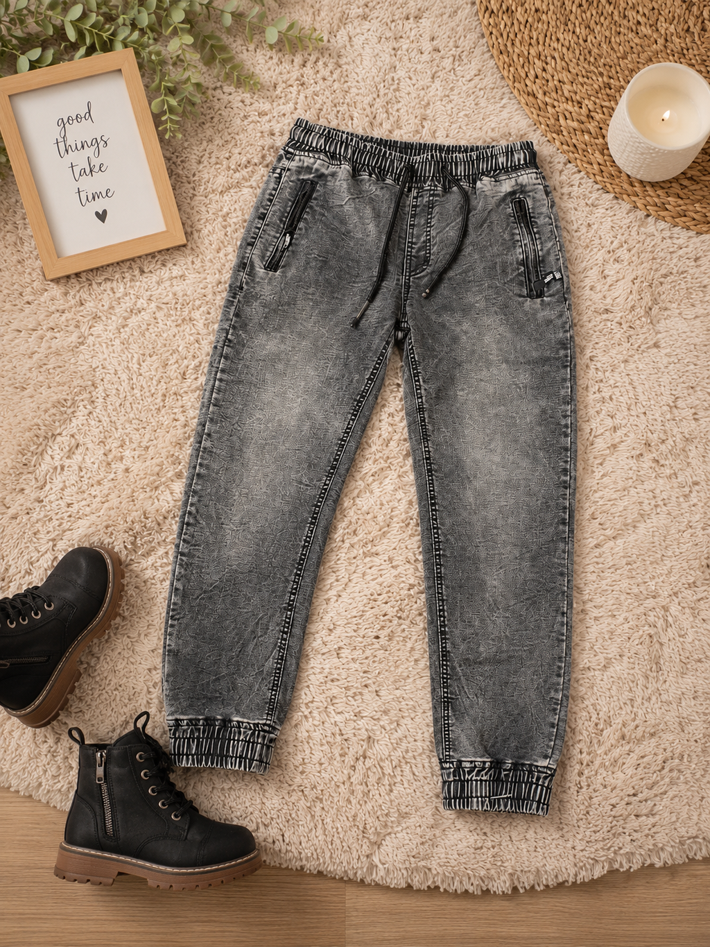 Boys' Grey Denim Jogger Jeans
