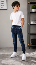 Boys' Dark Blue Denim Jogger Jeans