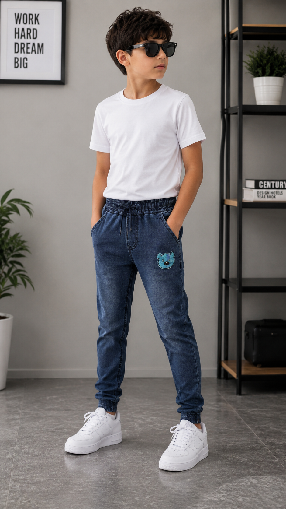 Boys' Dark Blue Denim Jogger Jeans