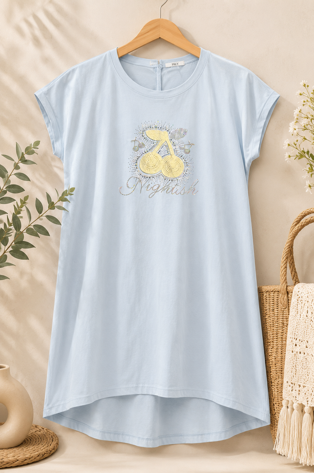 Women's Light Blue Graphic Tunic Dress