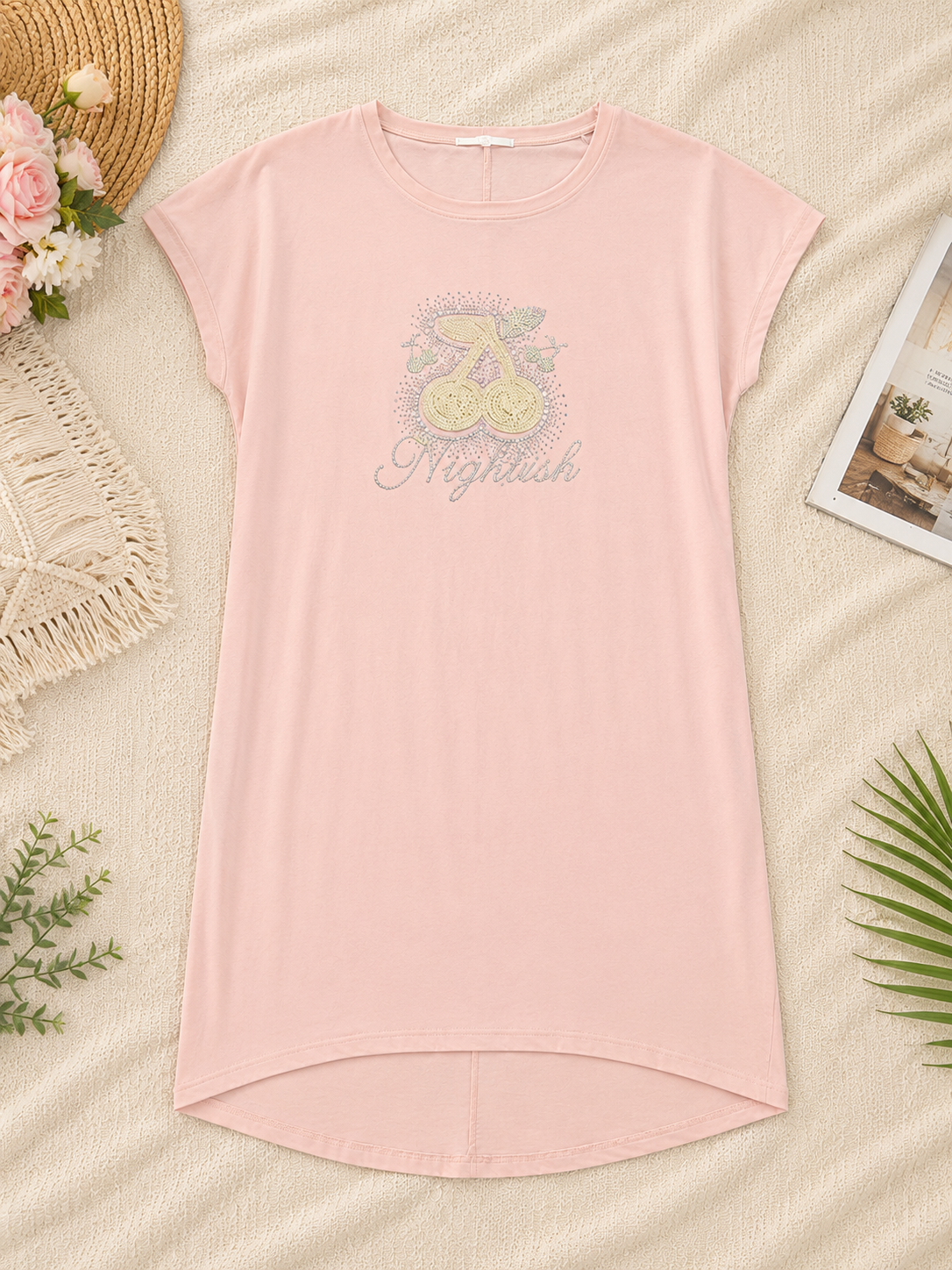 Women's Light Pink Graphic Tunic Dress