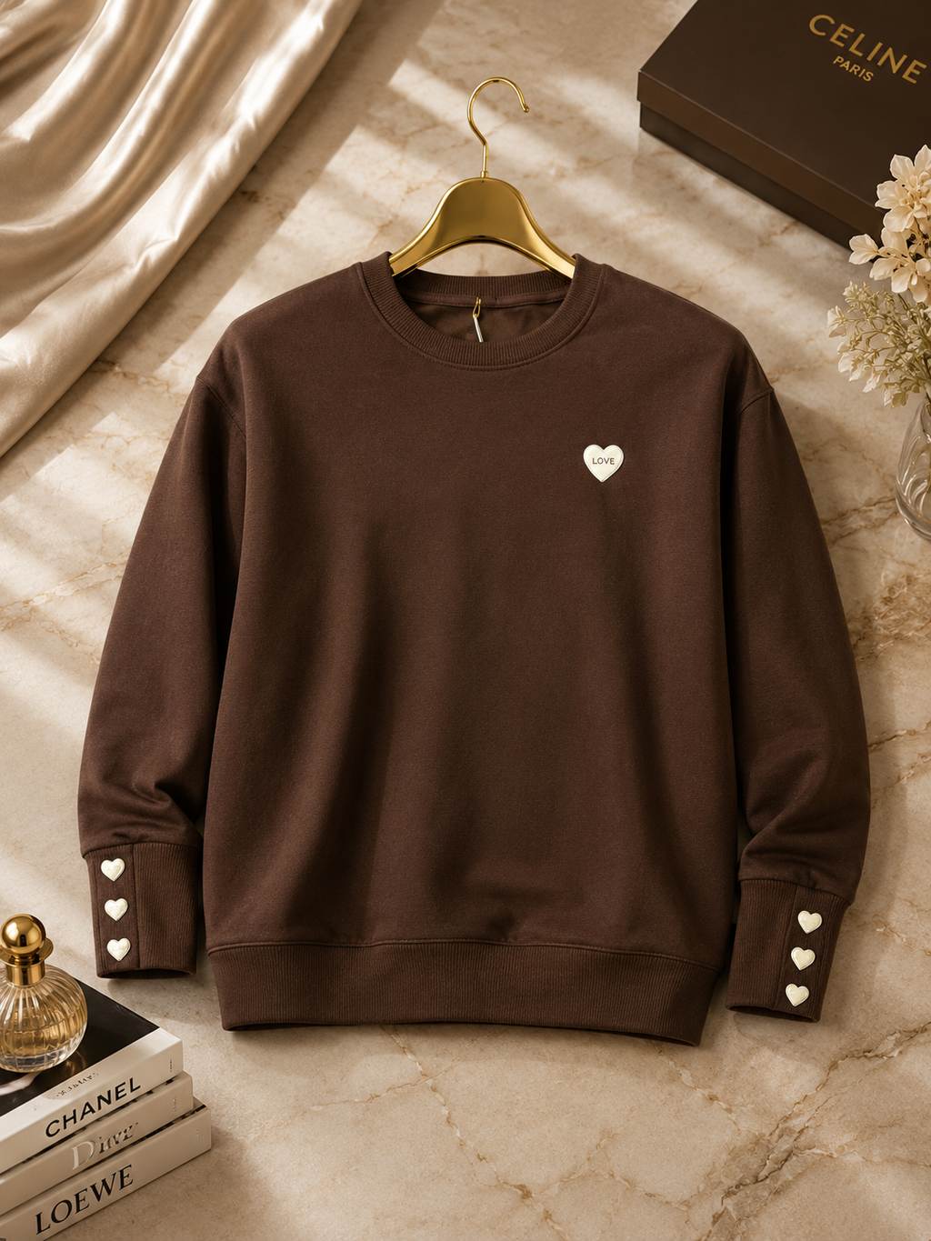 Brown Heart Detail Sweatshirt