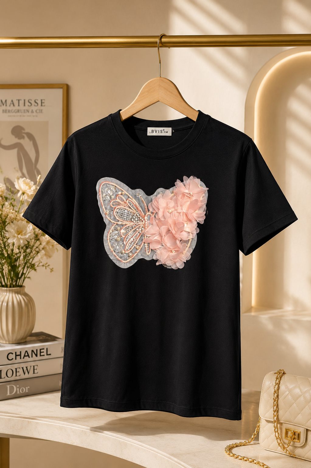 Elegant Butterfly Appliqué Women's T-Shirt