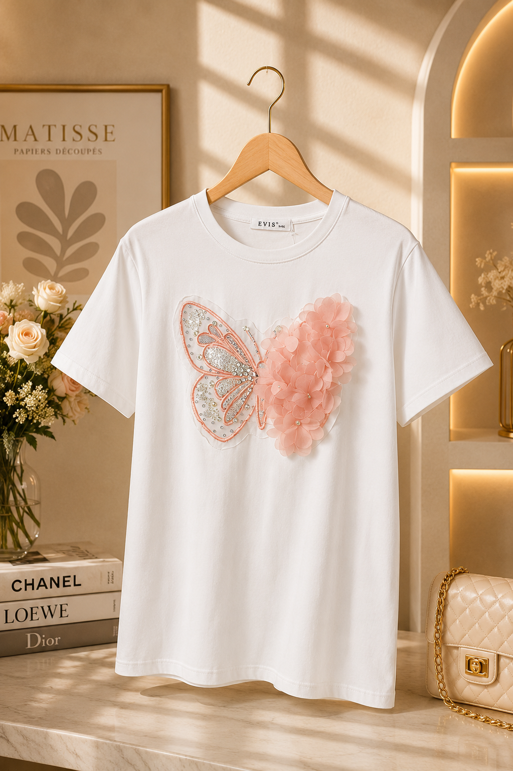 Elegant Butterfly Appliqué Women's T-Shirt