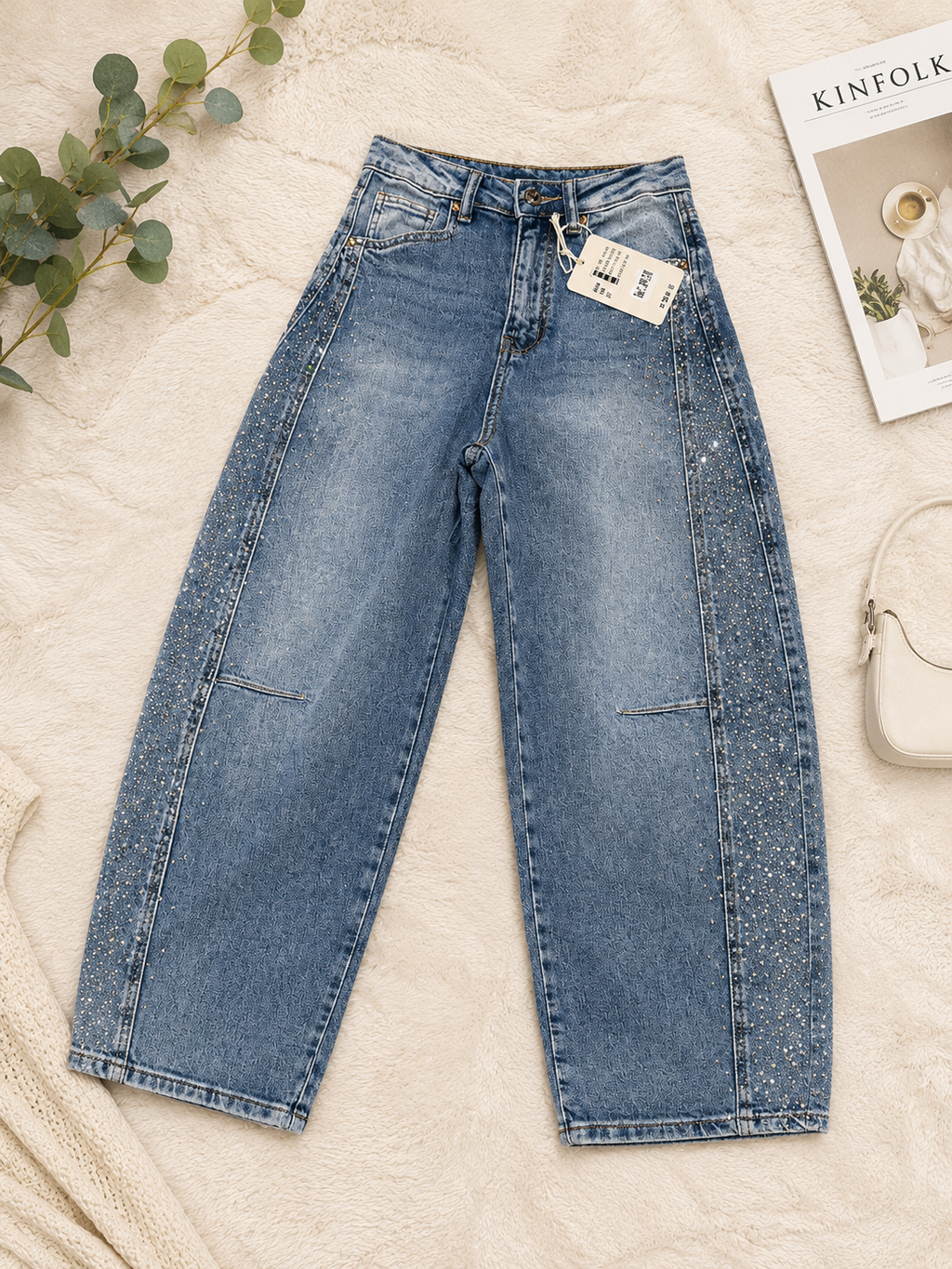 Women's Rhinestone Wide-Leg Jeans