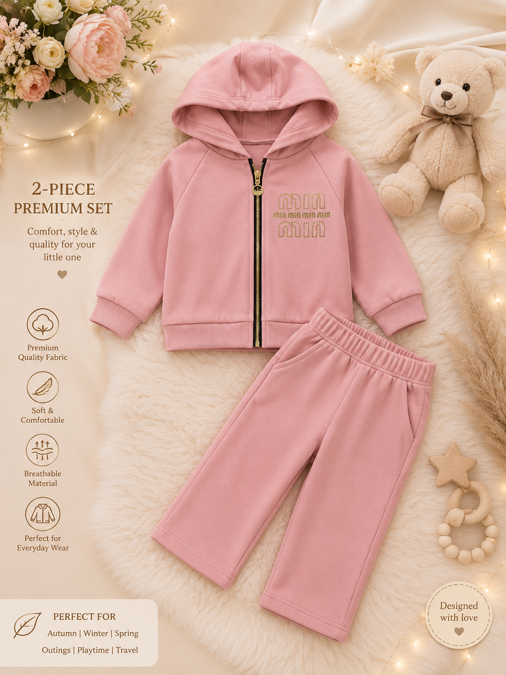2-Piece Girls Fleece Tracksuit – Warm & Stylish