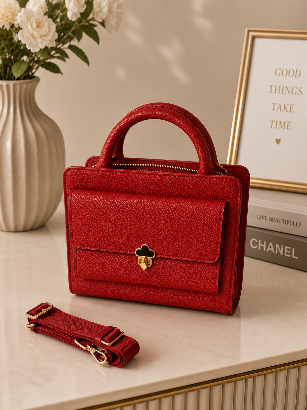 Elegant Red Leather Handbag