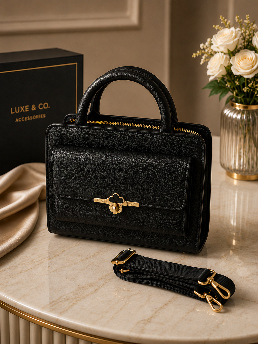 Elegant Black Leather Handbag