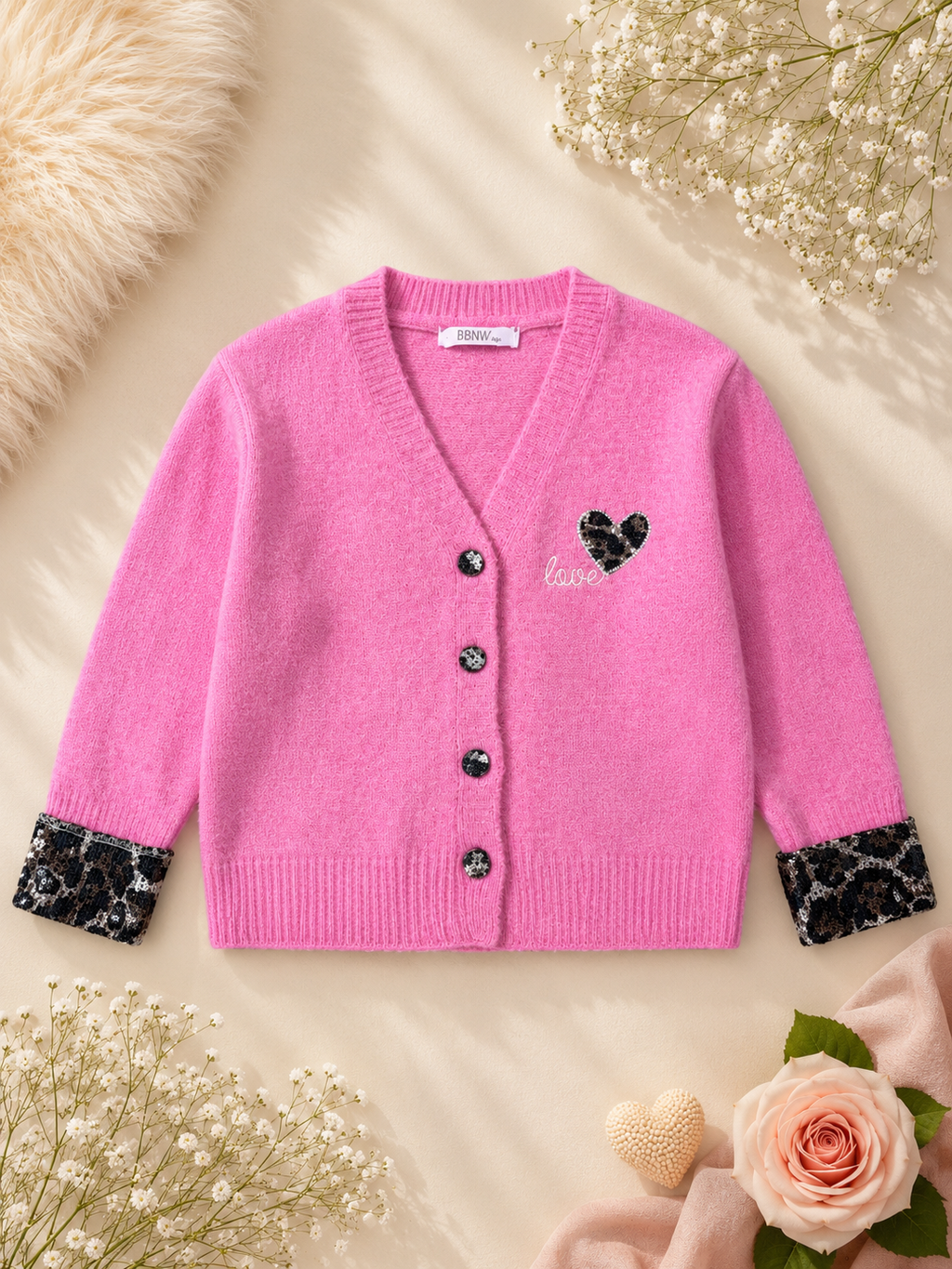 Pink Leopard Heart Cardigan