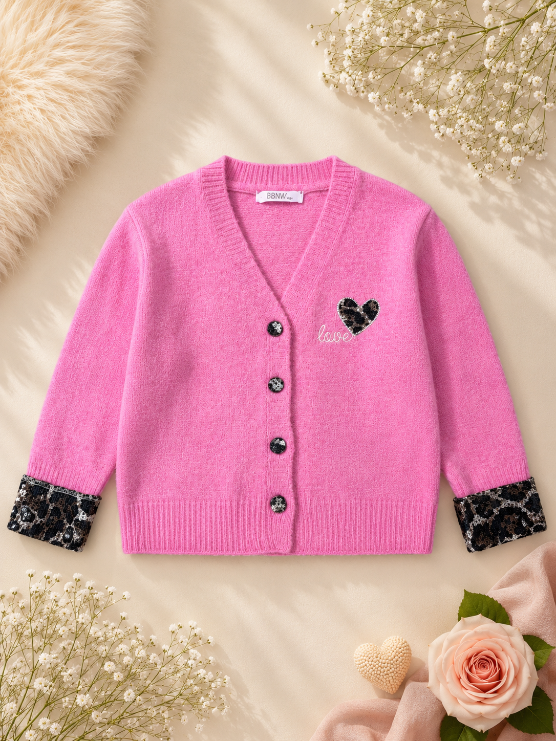 Pink Leopard Heart Cardigan