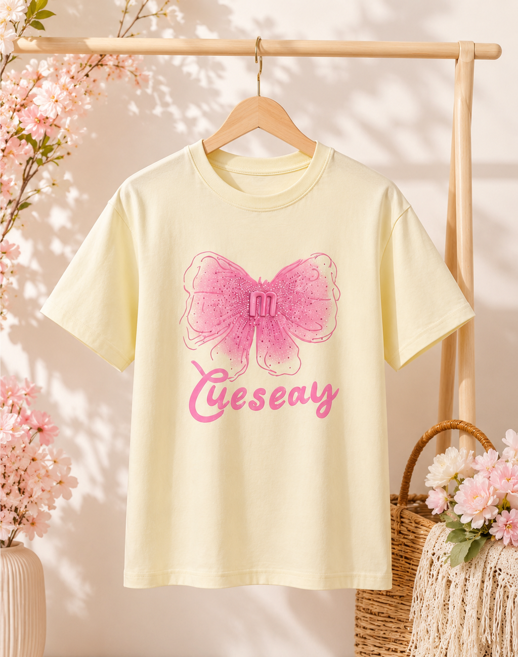 Girls' Cotton T-Shirt with Sparkly Pink Bow