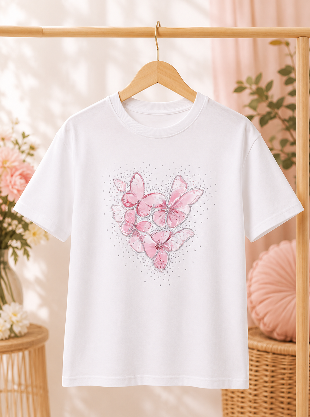Girls' Cotton T-Shirt with Butterfly Print