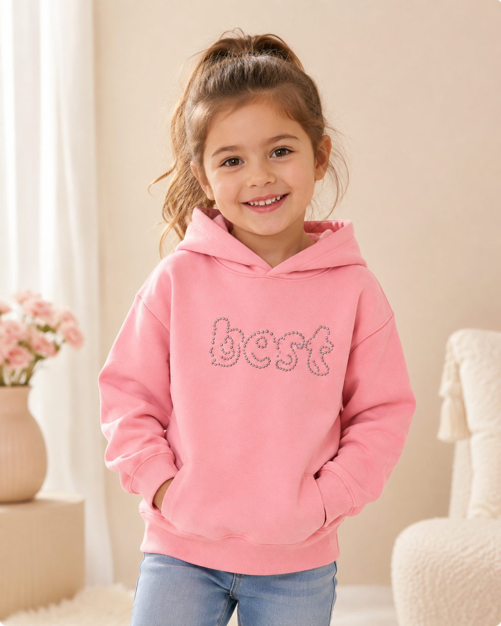 Girls' Pink Cotton Hoodie